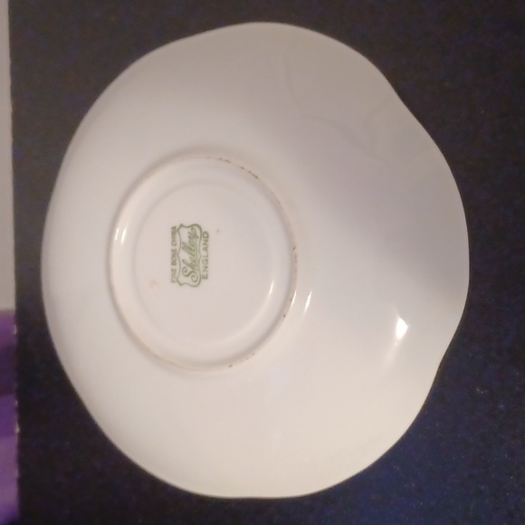 Shelley England Fine Bone China Cup and Saucer White w/ Green Polka Dots - Picture 4 of 4